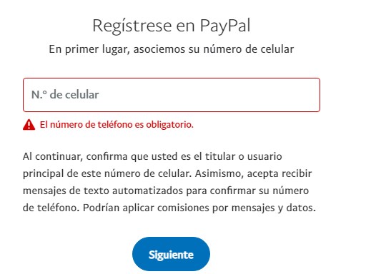 registrar cuenta en Paypal